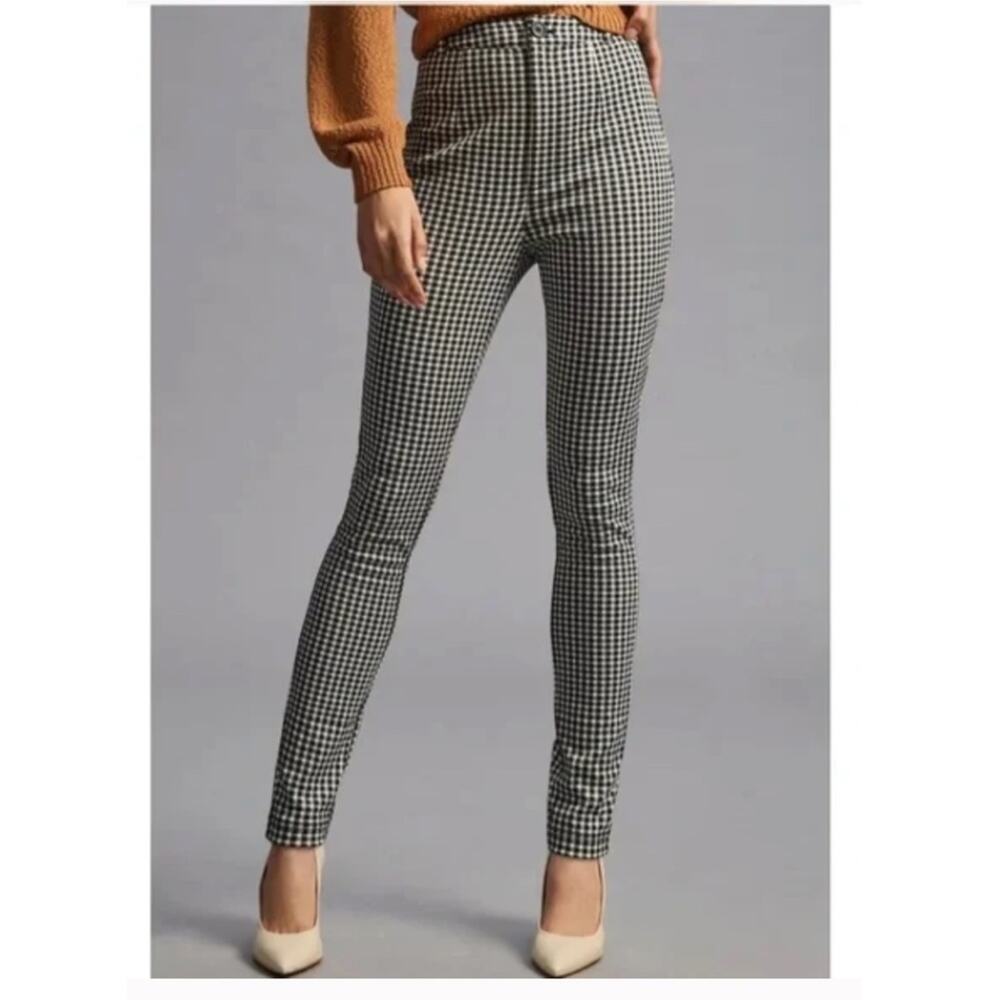ANTHROPOLOGIE MAEVE Black White Checkered High-Waisted Trousers Size 2